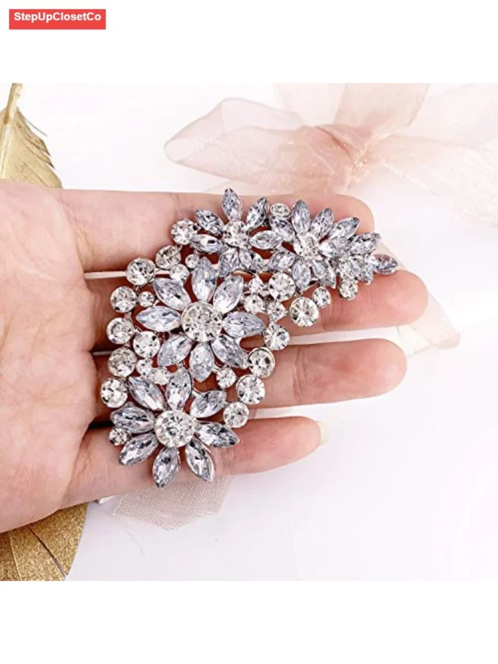 Vintage Austrian Crystal Flower Leaf Bouquet Cluster Brooch Pin for Women Gold